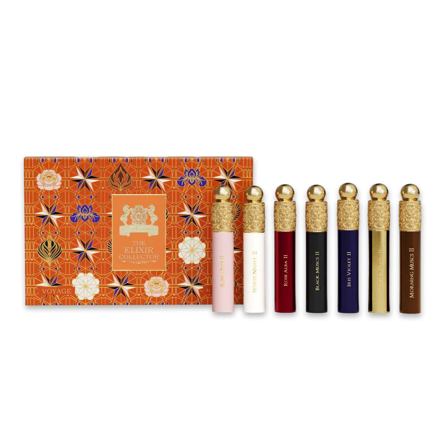 Alexandre J The Elixir Collector Giftset Travel Set 7x10ml – alle zeven geuren naast de doos